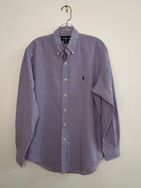 Men's Ralph Lauren Cotton Small Purple & White Gingham Button Down Sz 15  34/3